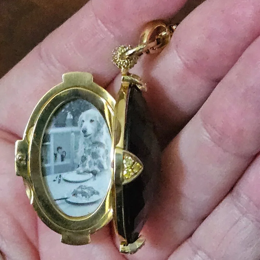 RARE MONICA RICH KOSANN QUARTZ YELLOW DIAMOND 18K CHARM LOCKET PENDANT NECKLACE